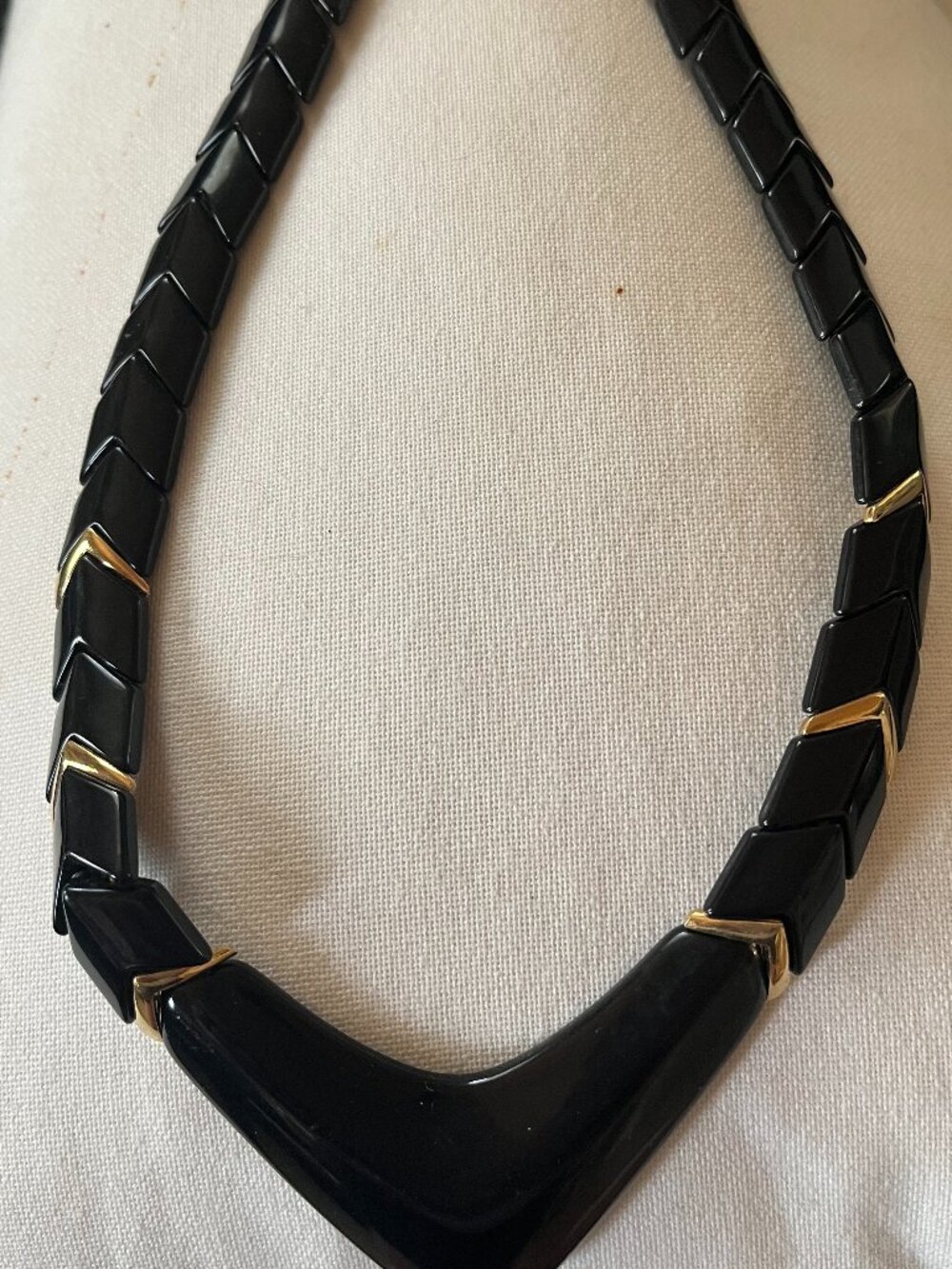 Black Resin Chevron Statement Necklace By Napier, 1980s